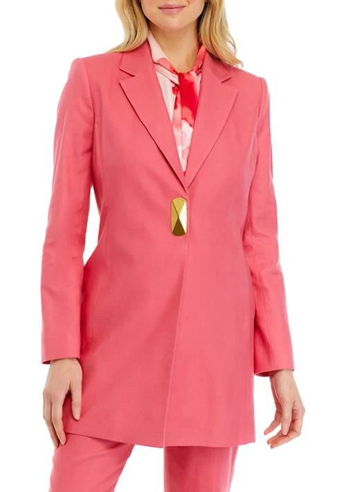 Donna Karan Karan Womens Collared Linen Coat 1