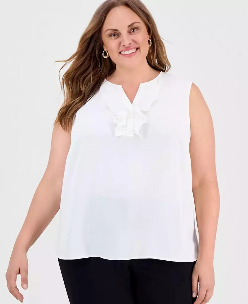 Kasper Plus Size Ruffle-Front Sleeveless Top