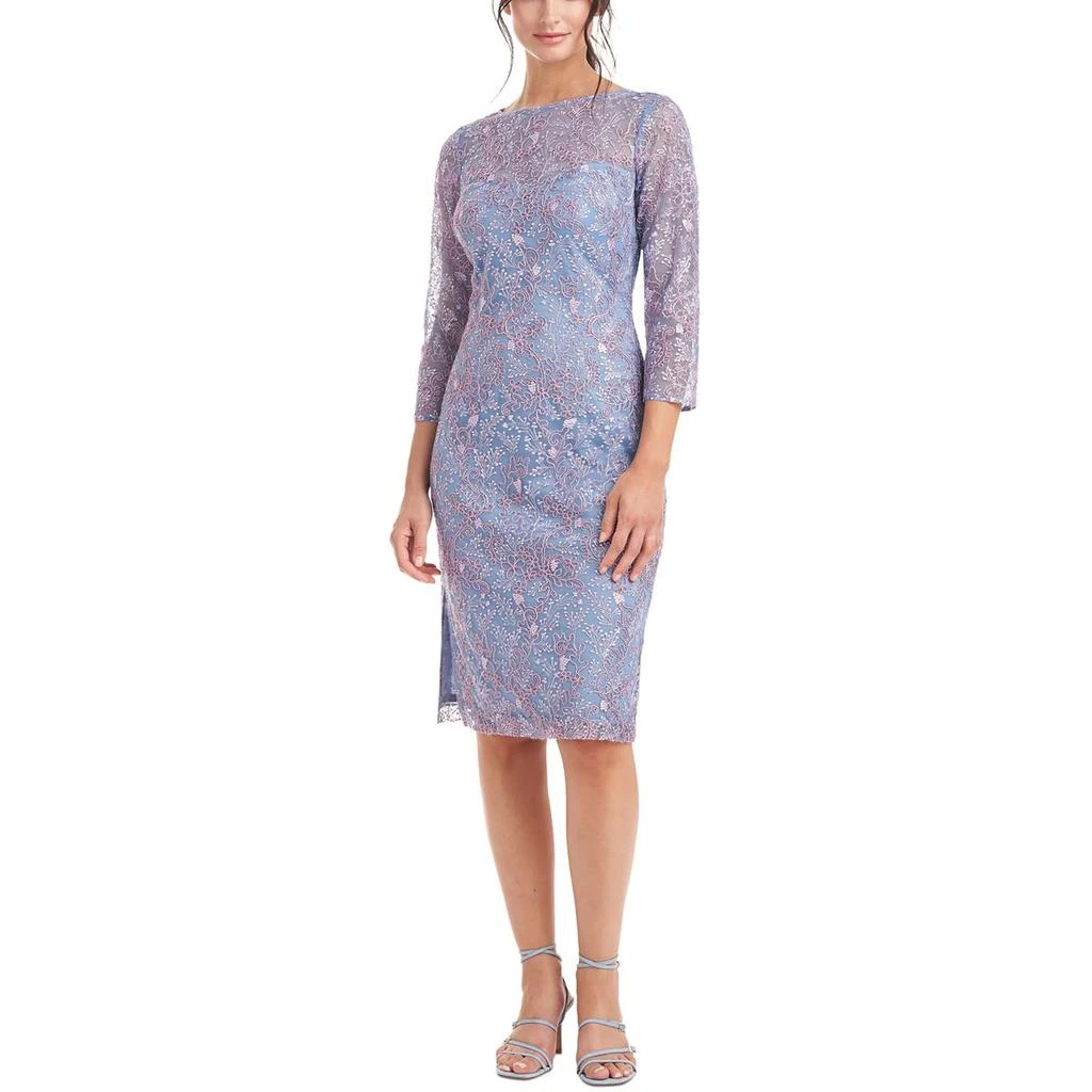 js collections embroidered cocktail dress JS Collections Two-Tone Lace Embroidery Cocktail Dress Black/ VANILLA main image 1