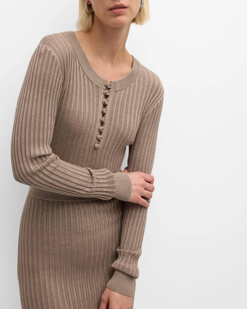 ADAM LIPPES Parker Cashmere-Silk Rib Knit Long-Sleeve Henley Sweater 7