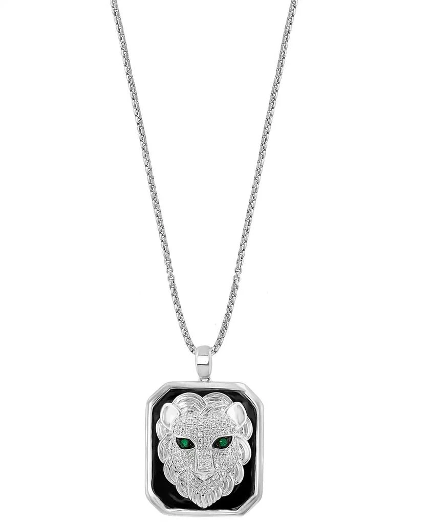 Effy EFFY® Men
s Diamond (1/2 ct. t.w.) 
Emerald Accent Black Enamel Lion 22" Pendant Necklace in Sterling Silver 2