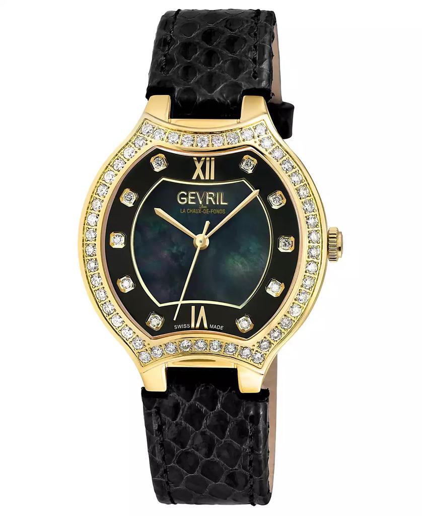 Gevril Women's Lugano Swiss Quartz Black Leather Watch