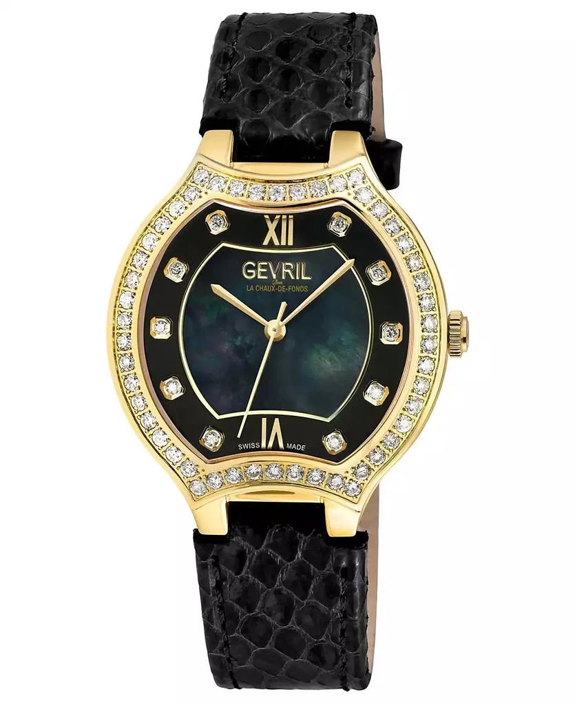 Gevril Women's Lugano Swiss Quartz Black Leather Watch 1