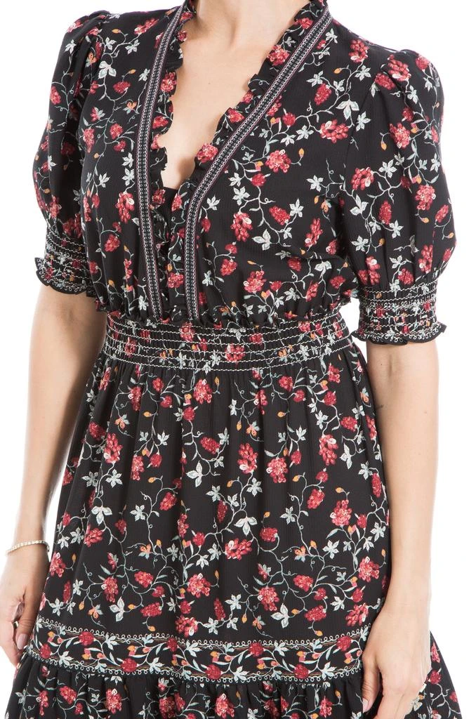 Max Studio V-Neck Short Puff Sleeve Floral Print Tiered Dress 3