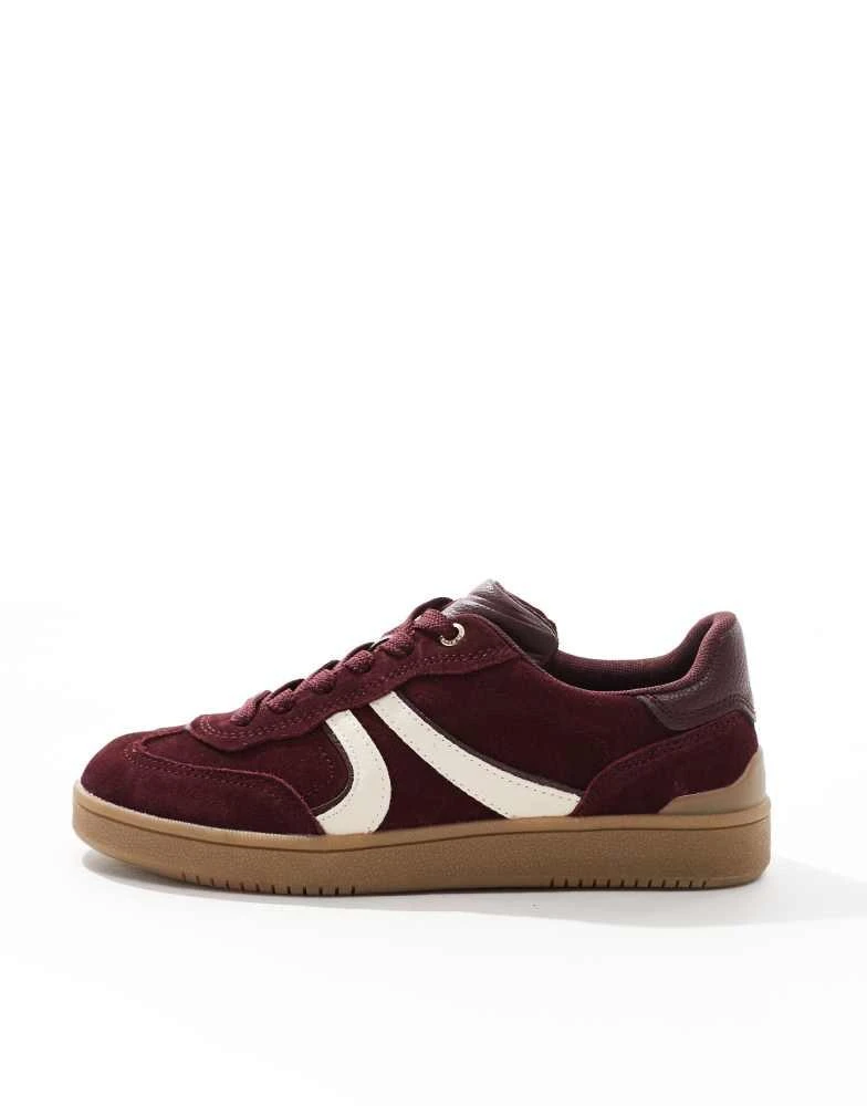 Stradivarius Stradivarius gum sole leather trainer in burgundy 2