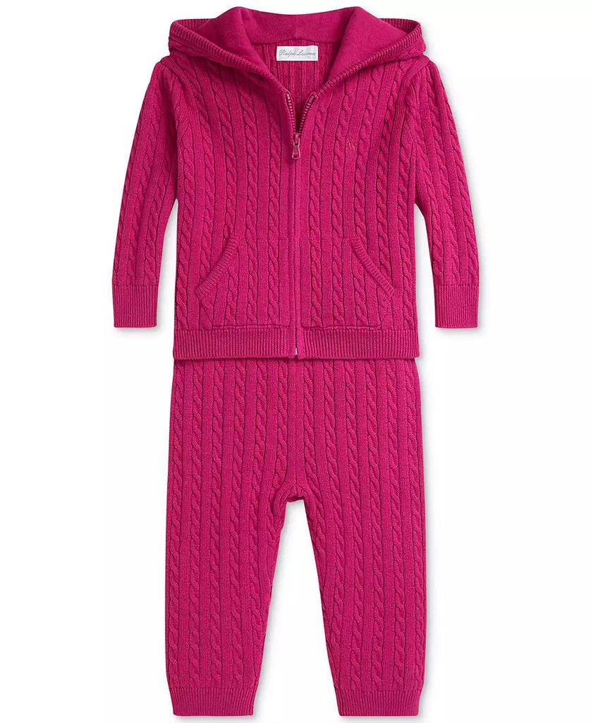 Ralph Lauren Baby Girls 2-Pc. Mini Cable-Knit Hoodie & Pant Set