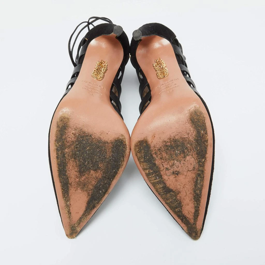 Aquazzura Aquazzura Black Suede and Leather Amazon Ankle Wrap Pumps Size 38 6