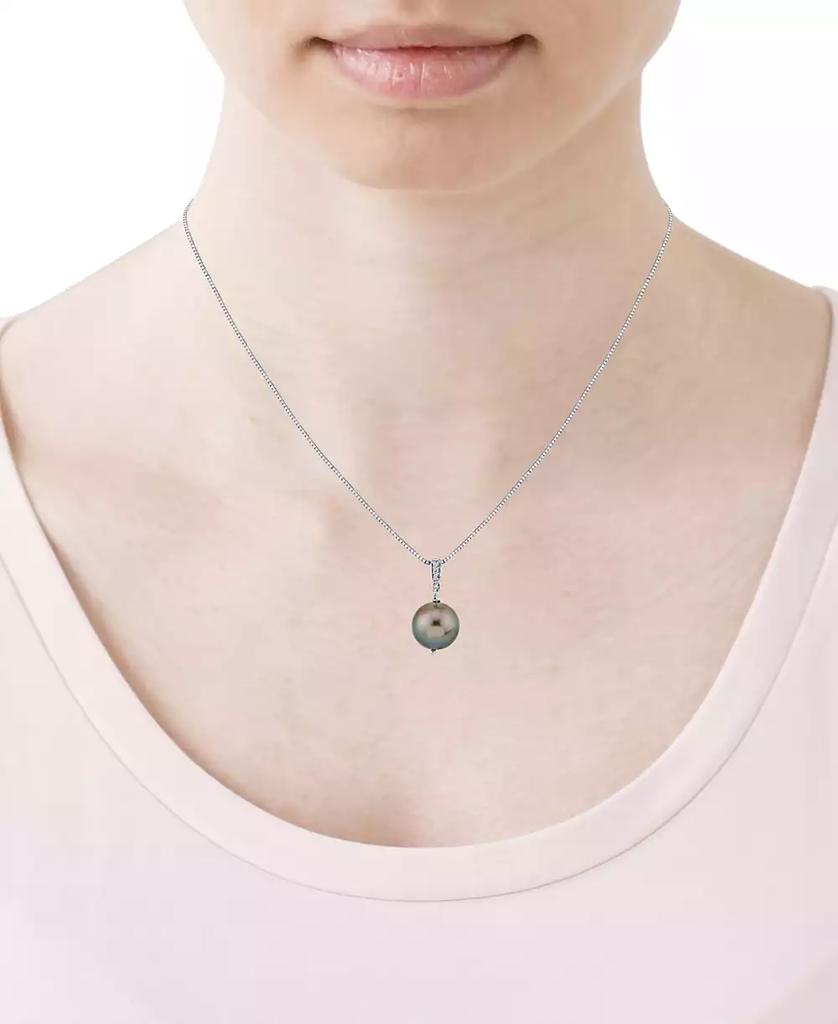 Macy's Black Cultured Tahitian Pearl (10mm) & Diamond Accent 18" Pendant Necklace in Sterling Silver