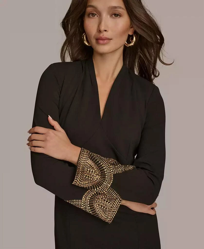 Donna Karan Women's V-Neck Embellished-Cuff Dress 4