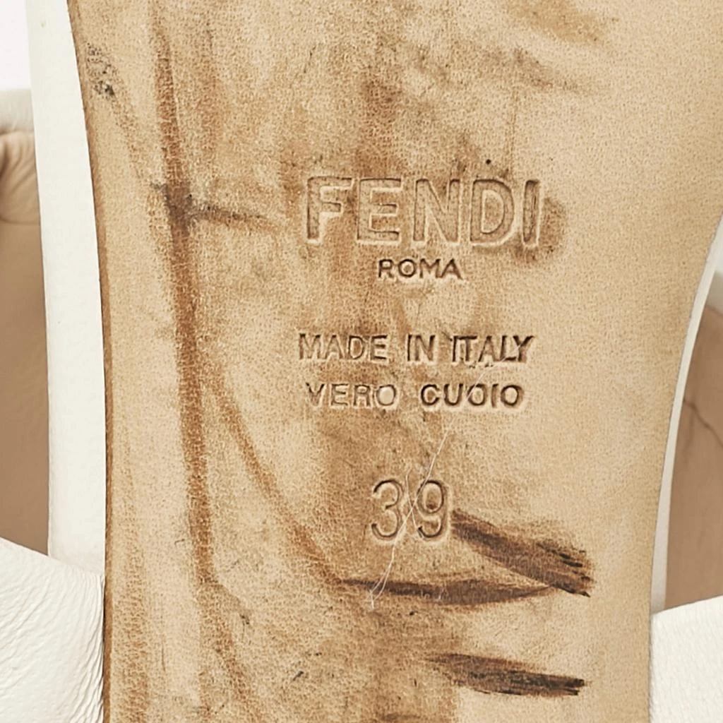 Fendi Fendi White Leather FF Block Heel Slide Sandals Size 39 9