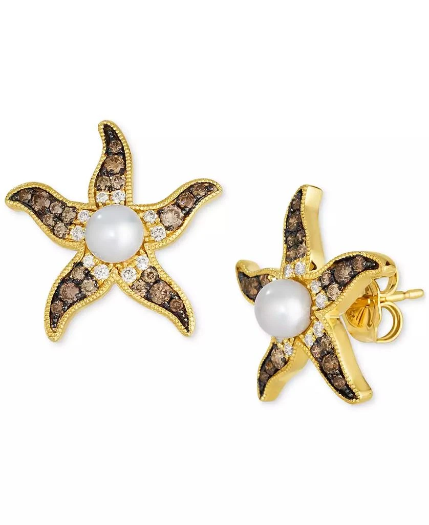 Le Vian Ombré® Freshwater Pearl (4-1/2mm) 
Chocolate Ombré Diamond (3/8 ct. t.w.) Starfish Stud Earrings in 14k Gold