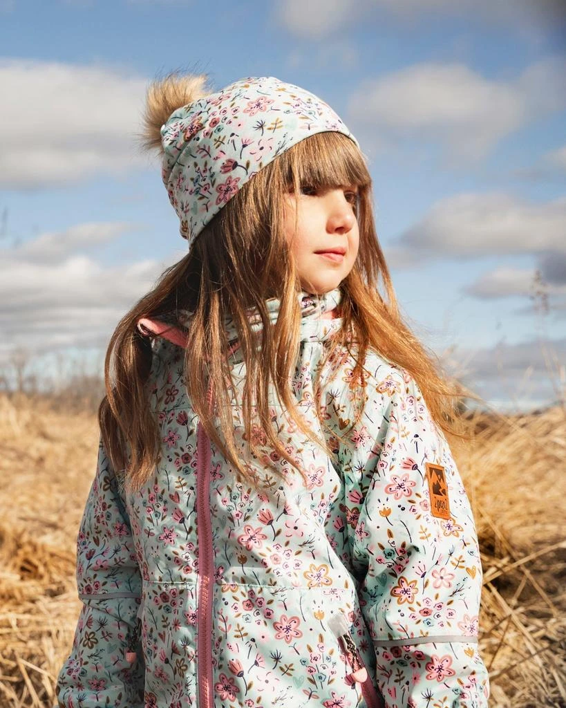 Deux par Deux Stretch Jersey Hat Blue Mini Flower Print with Pompom 2