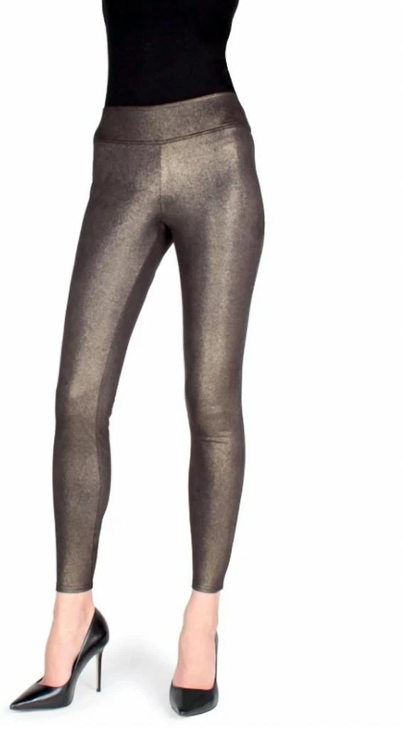 Memoi Metallic Sheen Shaping Legging In Black-Gold 1