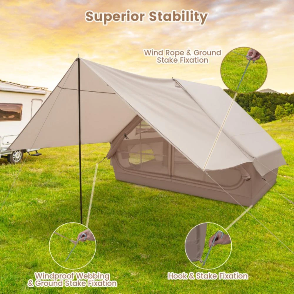 Hivvago 4-6 People Inflatable Camping Tent with Porch and Carrying Bag-Beige 3