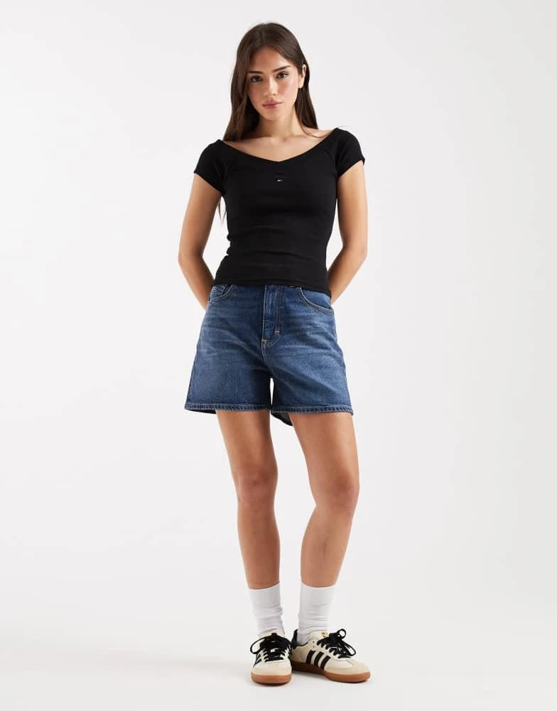 Tommy Hilfiger Tommy Jeans rib off shoulder top in black 4