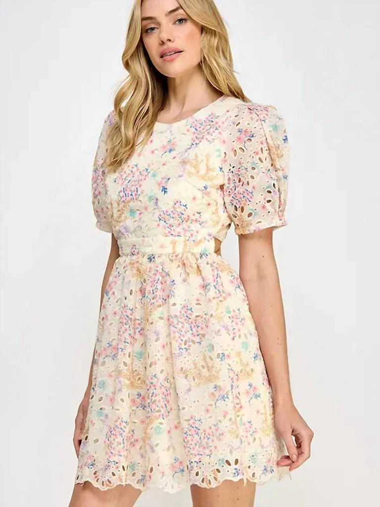 Rubienn Floral Print Eyelet Short Dress In Multi 3