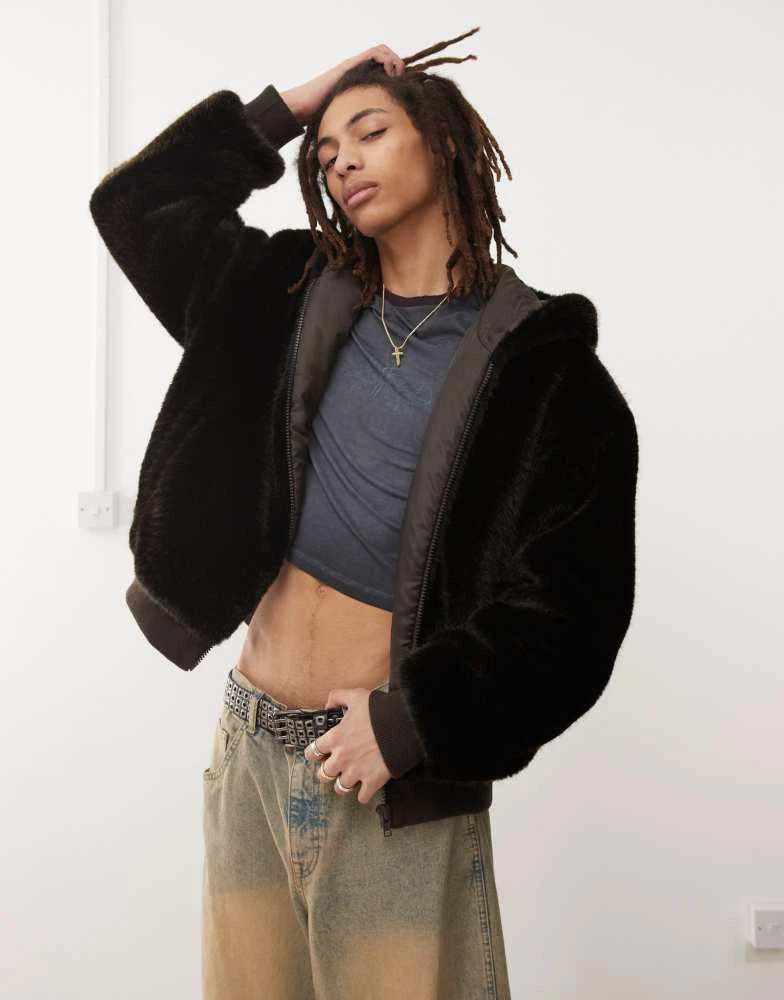 COLLUSION COLLUSION faux fur hooded jacket in brown 3
