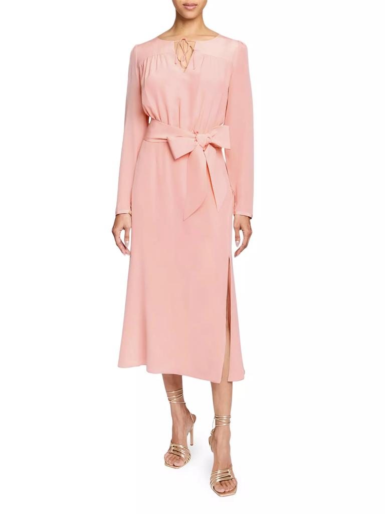 Santorelli Tie Neck A-Line Midi-Dress