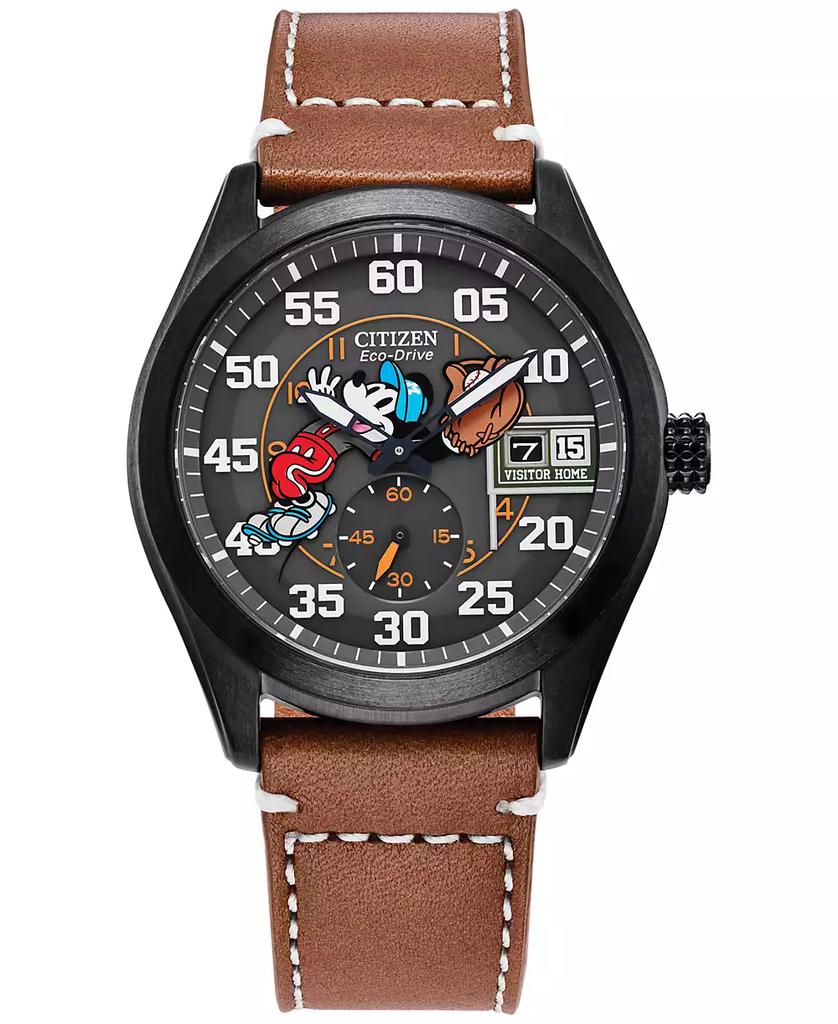Citizen Eco-Drive Men's Disney Mickey Mouse Brown Leather Strap Watch 43mm