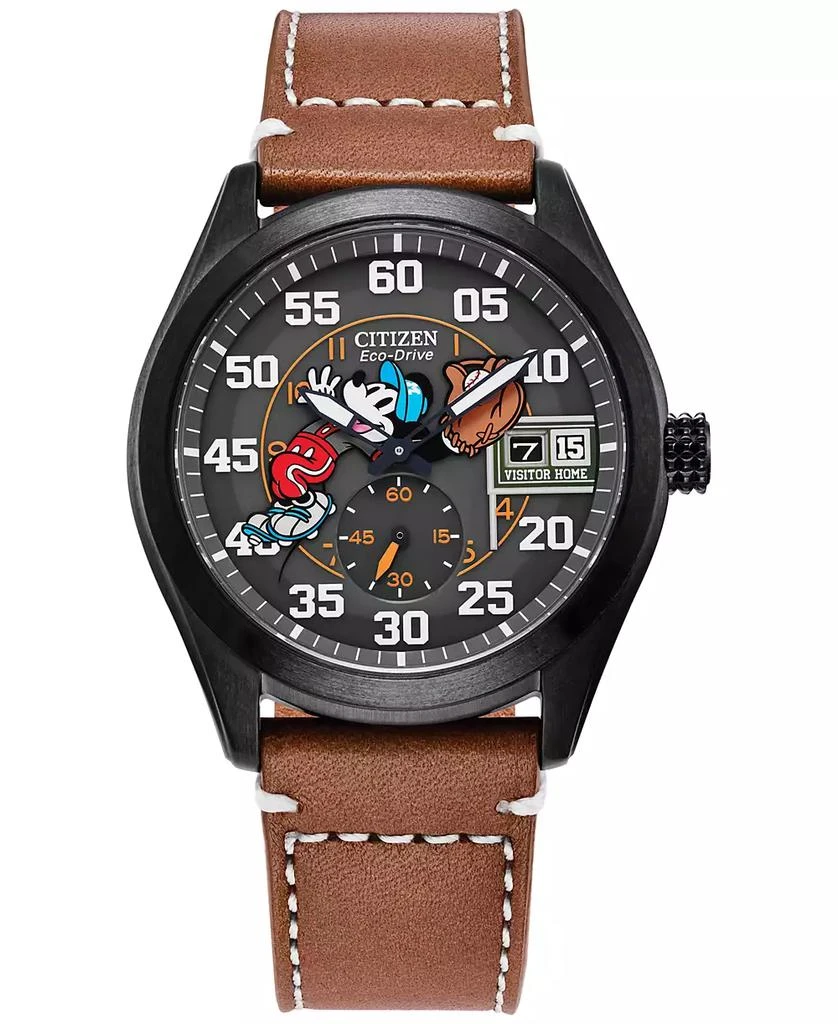 Citizen Eco-Drive Men's Disney Mickey Mouse Brown Leather Strap Watch 43mm 1