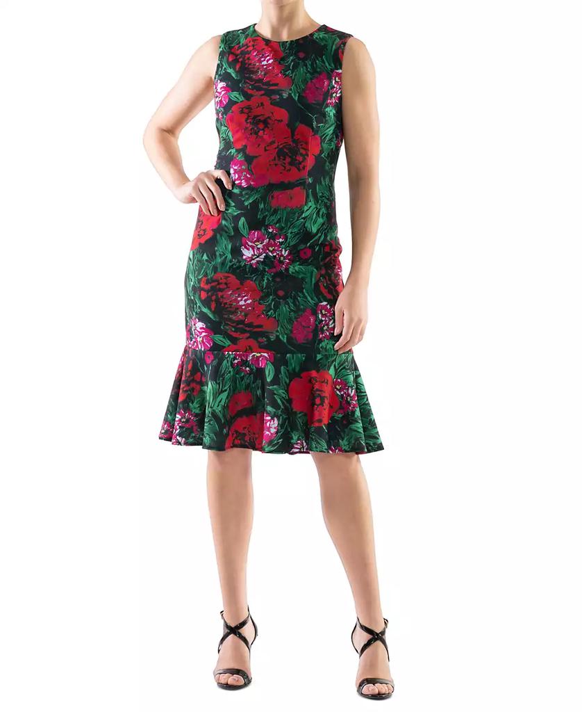 Donna Ricco Women's Floral-Print Flounce-Hem Sheath Dress