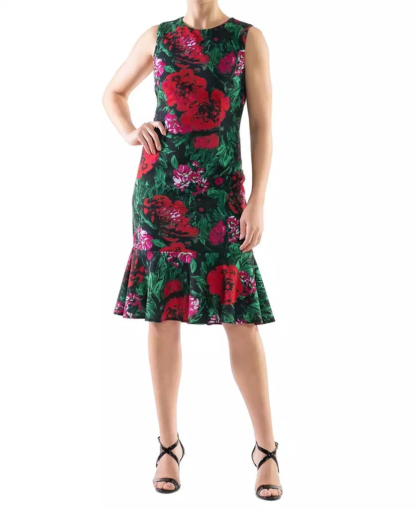 Donna Ricco Women's Floral-Print Flounce-Hem Sheath Dress 1