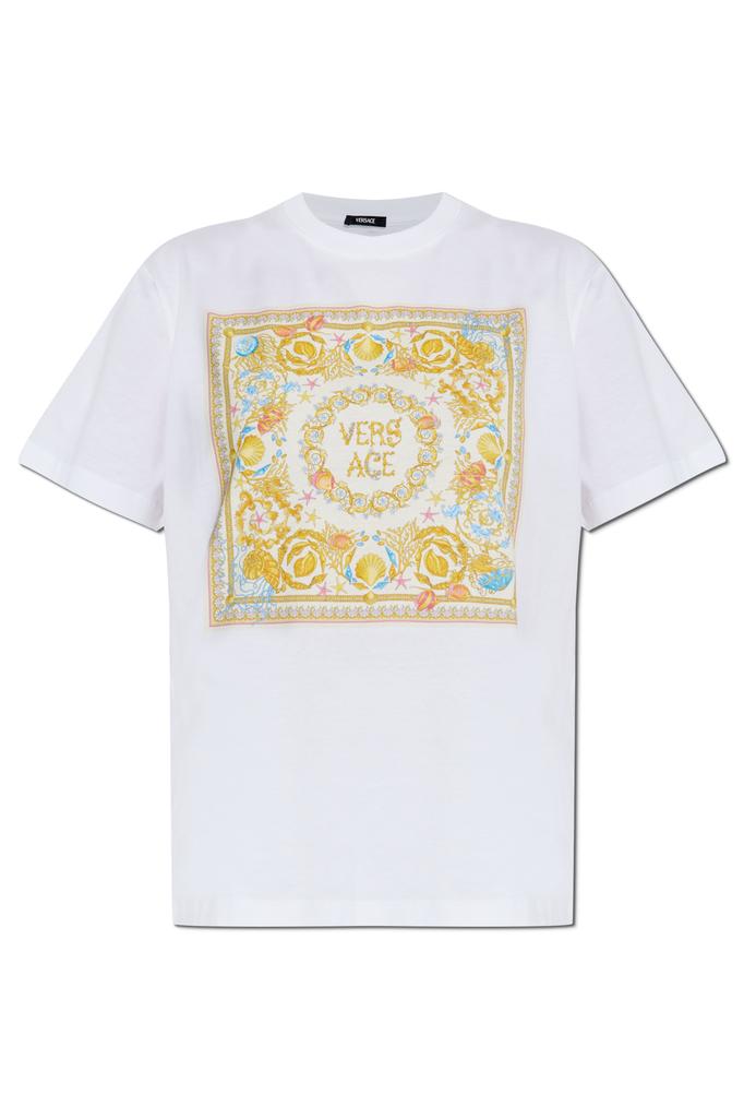 【VERSACE】Logo Print Cotton Jersey Women's T-shirt VERSACE - Women Crystal Versace Logo T-Shirt – Atelier New York