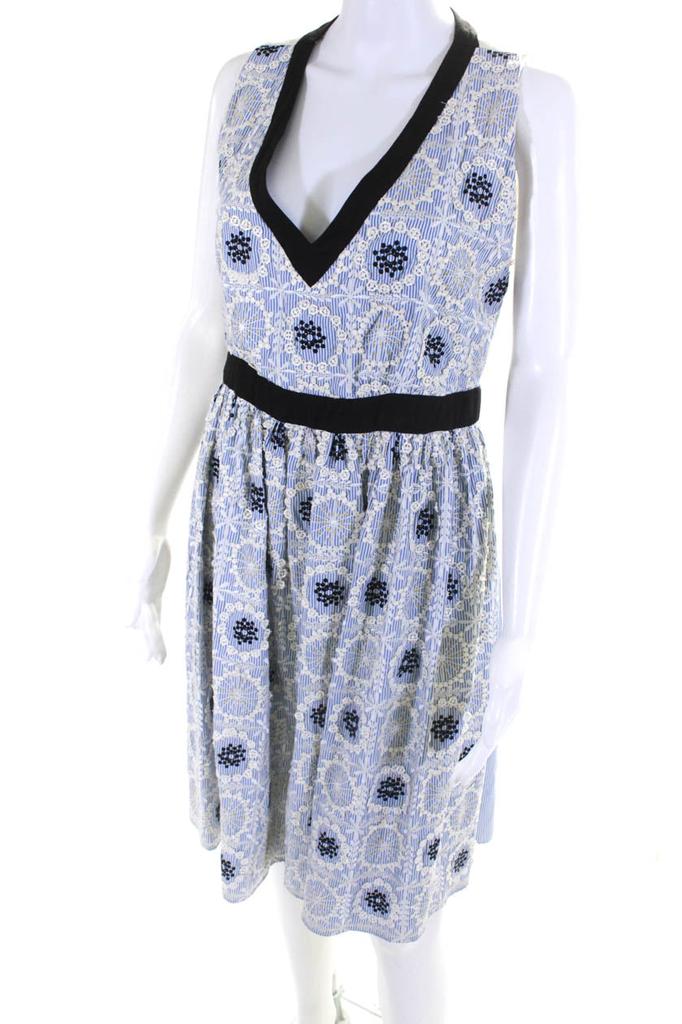 Moschino Cheap & Chic Womens Striped V Neck A Line Dress Blue White