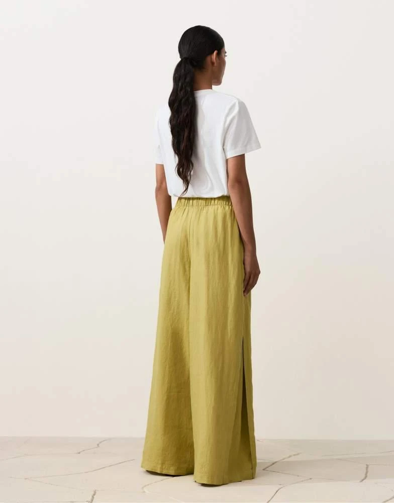 OYSHO OYSHO 100% linen wide-leg trousers with side pleat in lime green 3