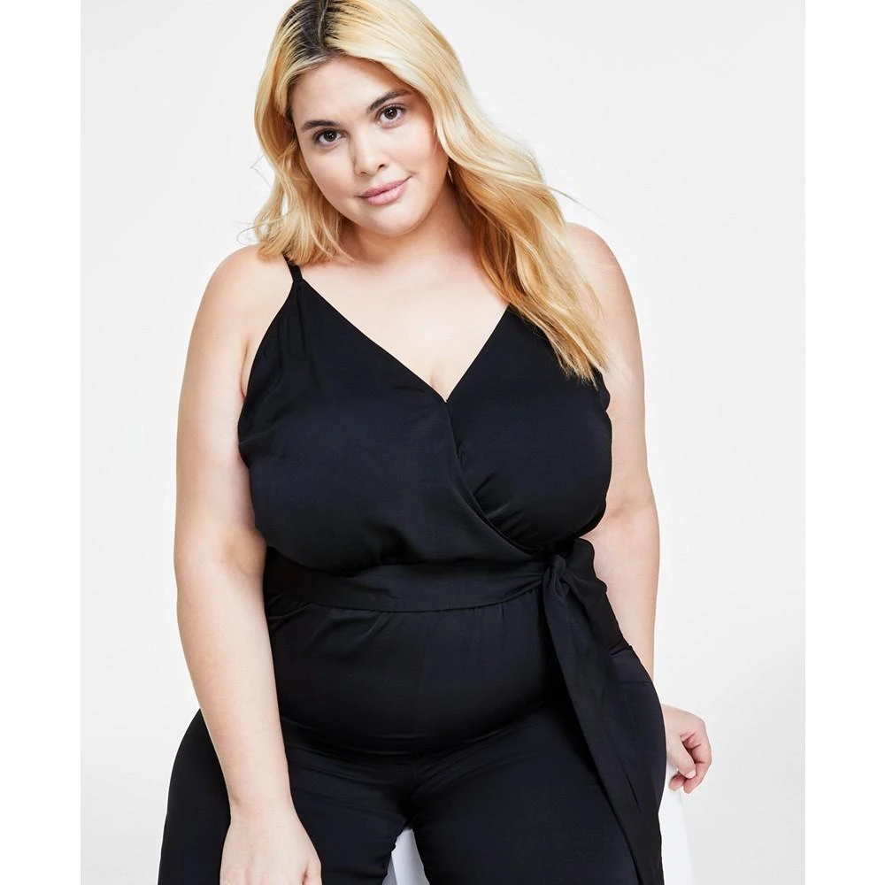 Bar III Trendy Plus Size Tie-Waist Wide-Leg Adjustable-Strap Jumpsuit, Created for Macy's 5