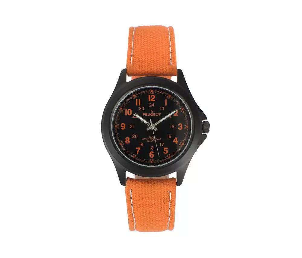 Peugeot Men's 40mm Military Dial Sport Orange Canvas Strap Watch
