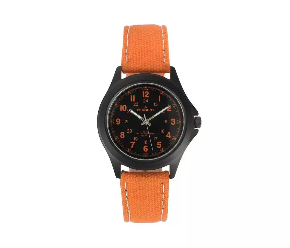 Peugeot Men's 40mm Military Dial Sport Orange Canvas Strap Watch 1