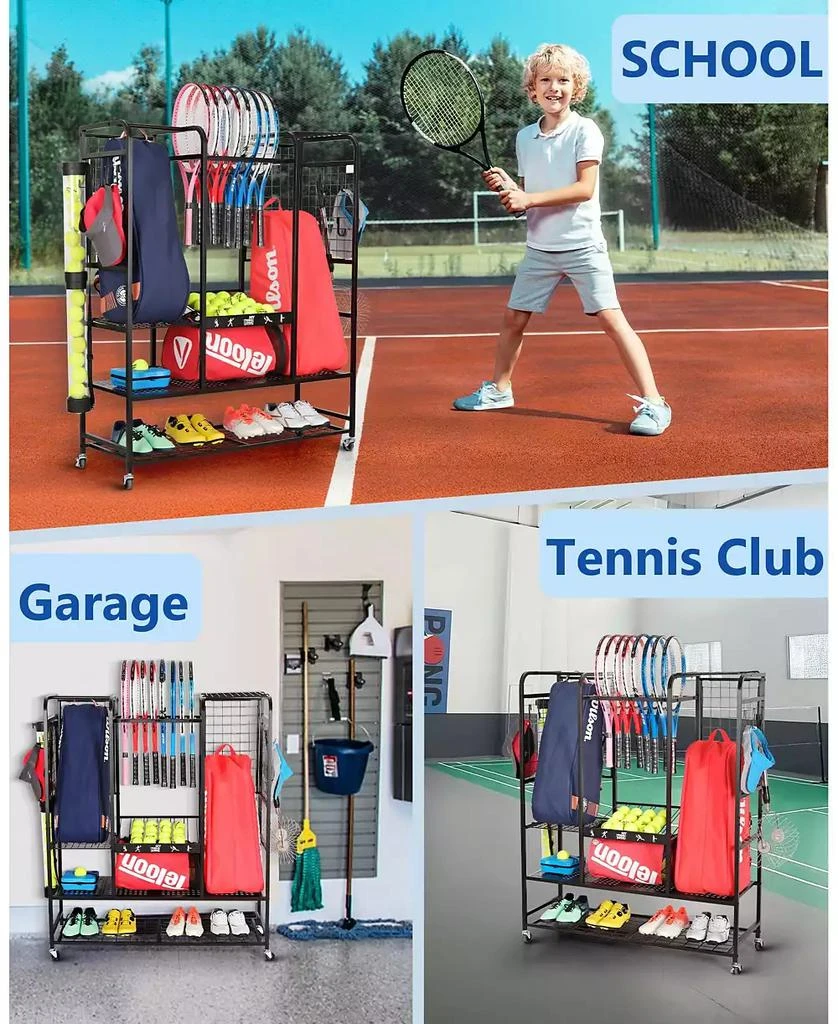 Mythinglogic Tennis Equipment Storage Rack - Organizer for Rackets, Balls 
Bags for Garage, Club or School 5