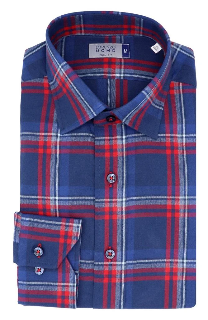 Lorenzo Uomo Trim Fit Plaid Flannel Cotton Dress Shirt 4