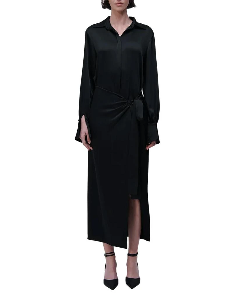 long champagne dress with sleeves Cowl Front Long Sleeve Satin Bridesmaid Dress - Champagne
