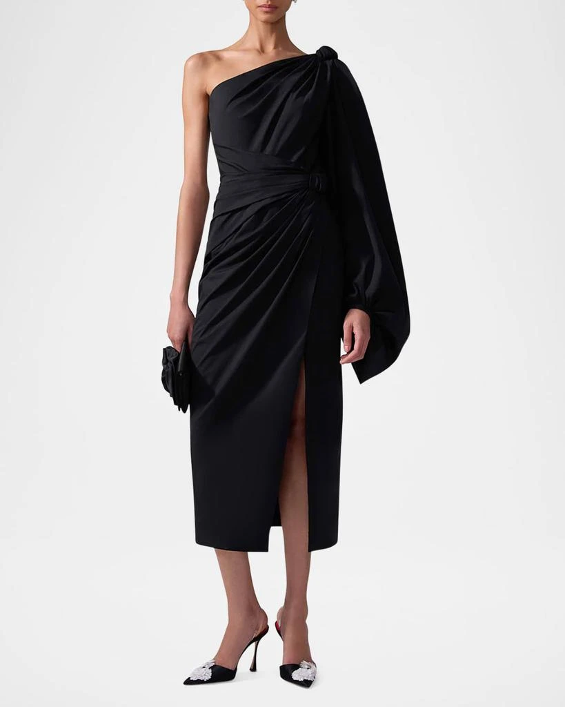 Carolina Herrera One-Shoulder Balloon-Sleeve Midi Dress 2