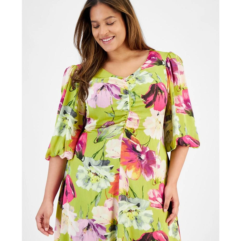 Taylor Plus Size V-Neck Satin A-Line Midi Dress 4