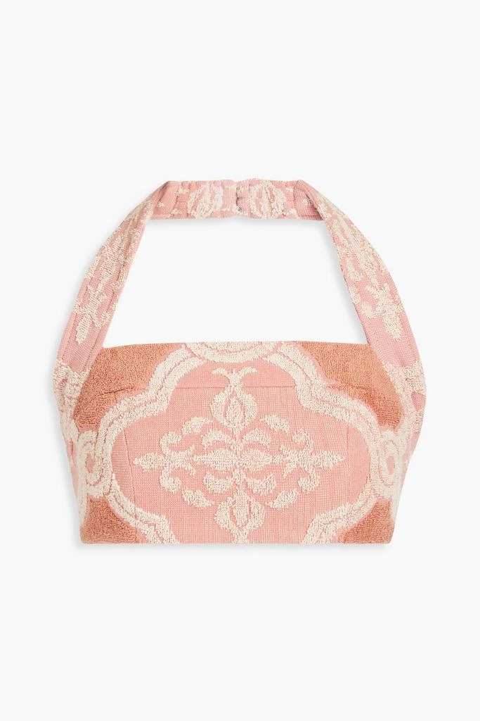 Zimmermann Cropped cotton-jacquard halterneck top 1