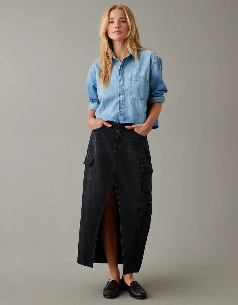 AE AE Low-Rise Denim Cargo Maxi Skirt 1
