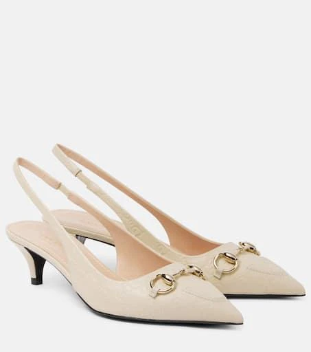 Gucci Horsebit GG 45 leather slingback pumps 1