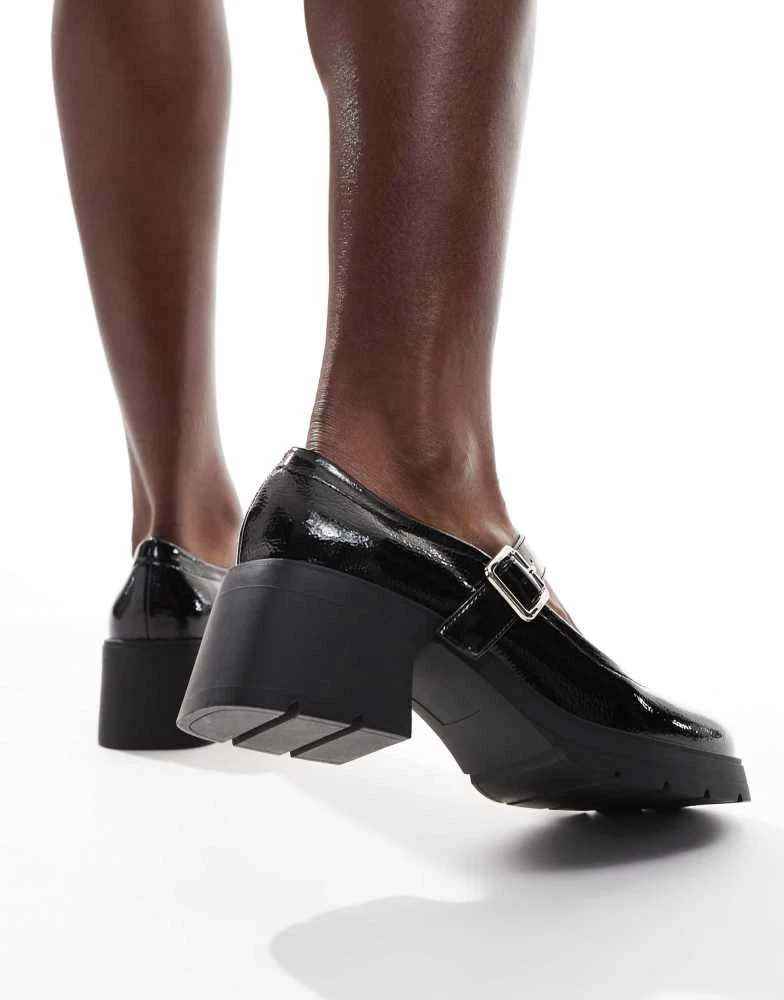 ASOS ASOS DESIGN Wide Fit Saxton chunky mary jane heeled shoes in black patent 4