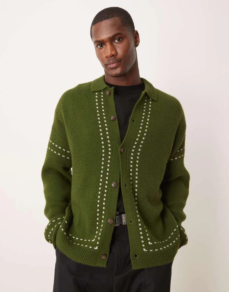 ASOS ASOS DESIGN relaxed button up knitted polo in dark green 1