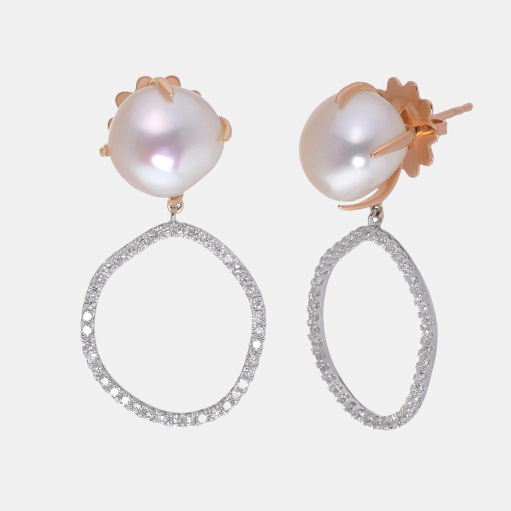 Mimi Milano Mimi Milano Victoria 18K White Gold, Cultured Pearl & Diamond Drop Earrings O581C1B