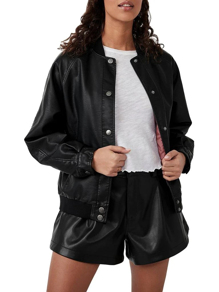 We The Free Wild Rose Womens Faux Leather Cold Weather Bomber Jacket 1