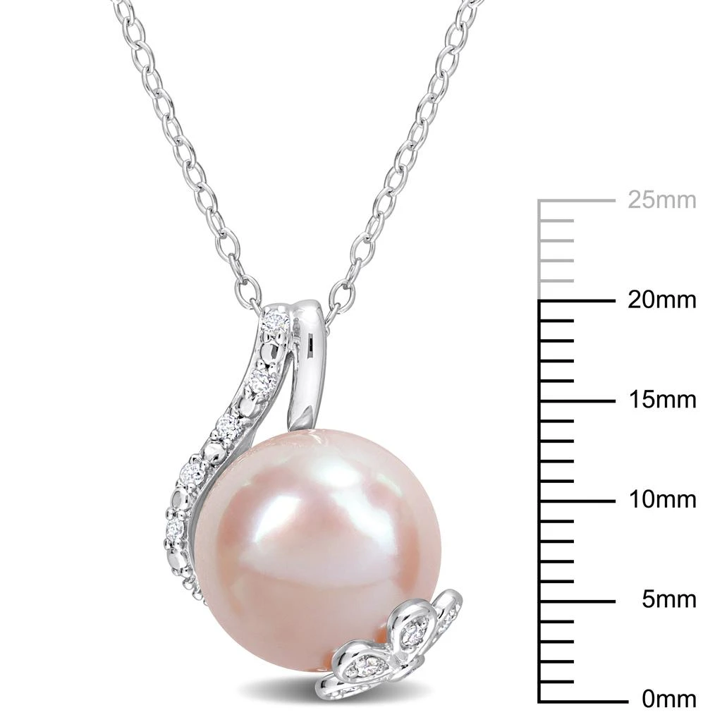 Mimi & Max 12-12.5mm Rice-Shaped Pink Freshwater Cultured Pearl 1/10ct TDW Diamond Open Leaf Pendant with Chain in Sterling Silver 3