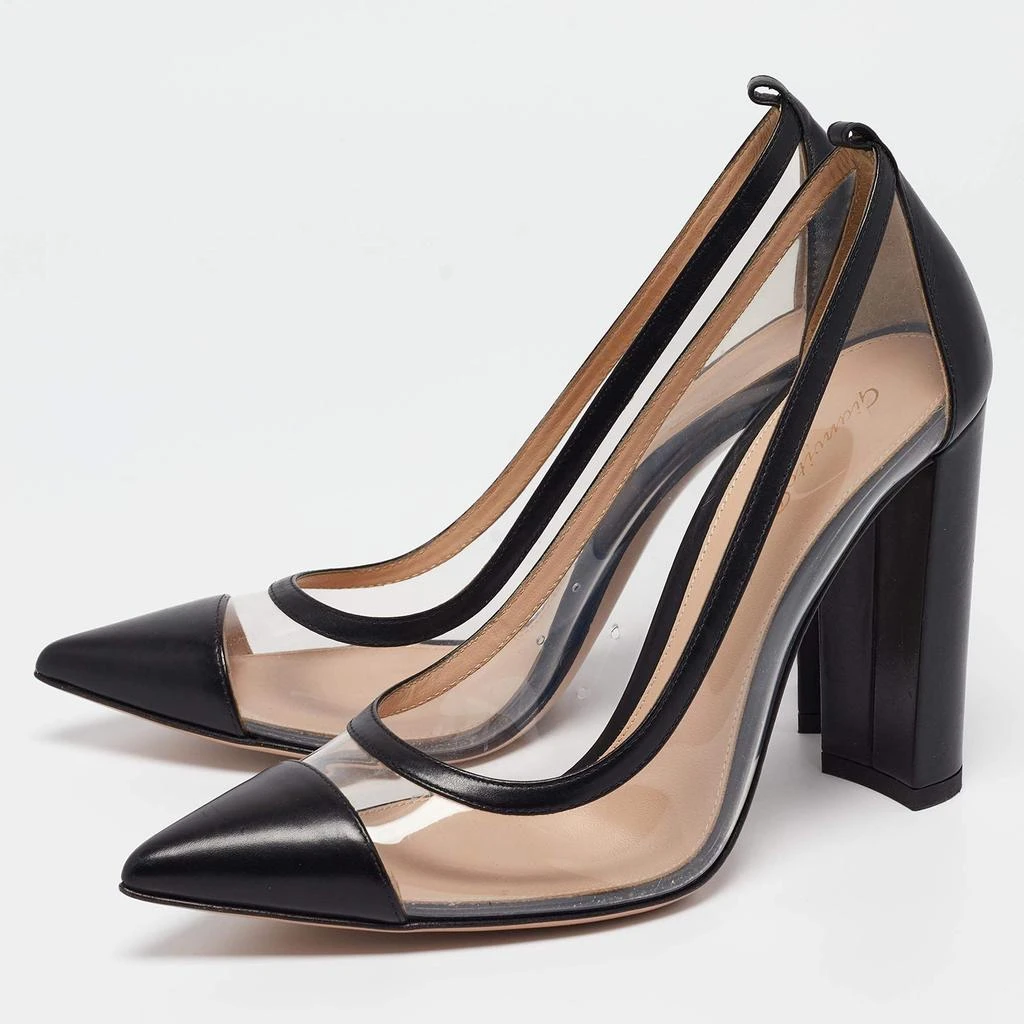Gianvito Rossi Gianvito Rossi Black Leather and PVC Plexi Block Heel Pumps Size 39 2