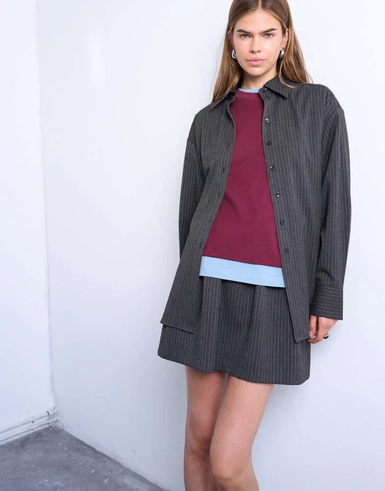 Topshop Topshop brushed pinstripe tailored shirt in charcoal