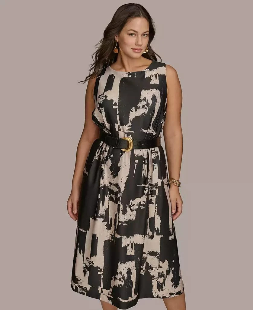 Donna Karan Plus Size Printed Belted A-Line Dress 2