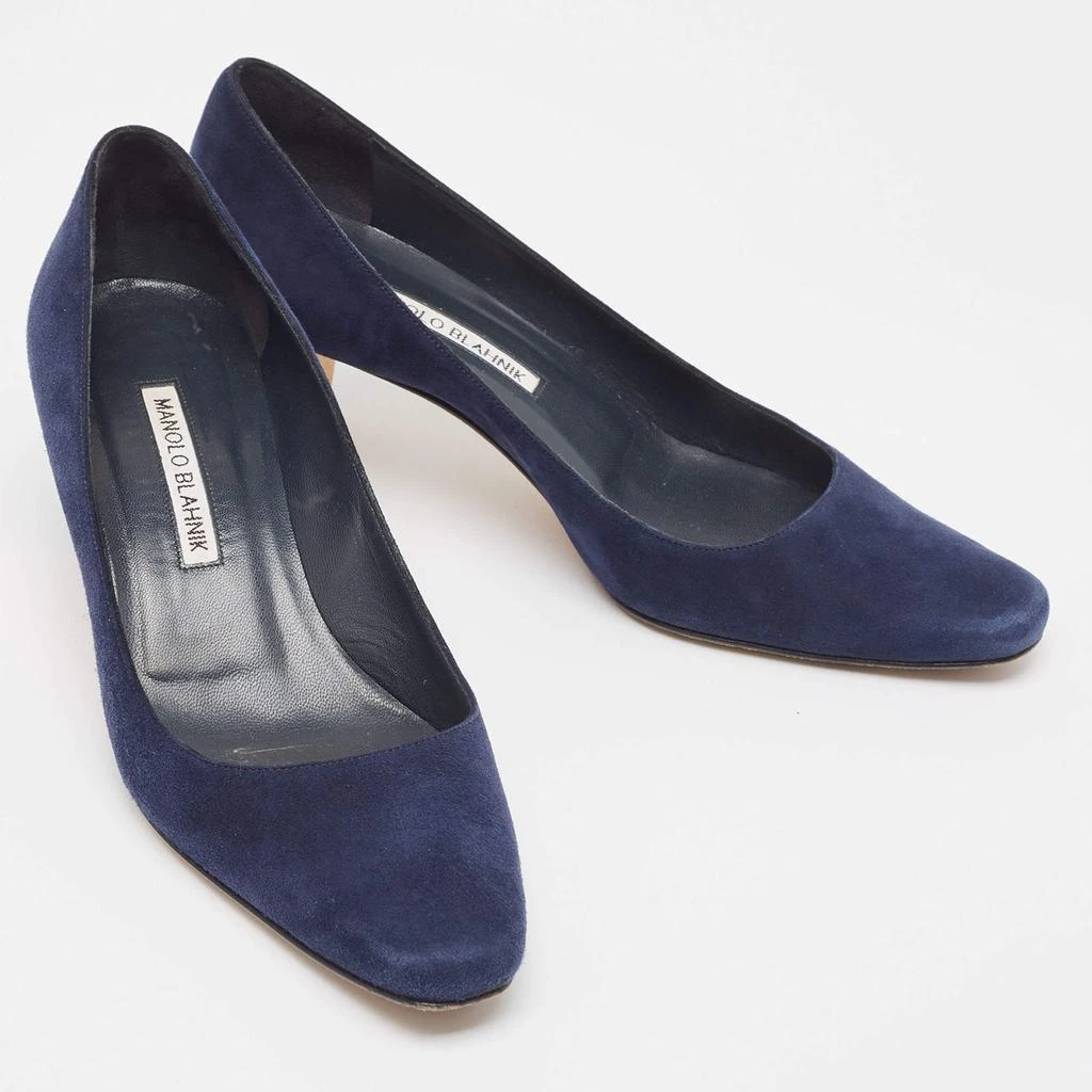 Manolo Blahnik Manolo Blahnik Navy Blue Suede Block Heel Pumps Size 38 4
