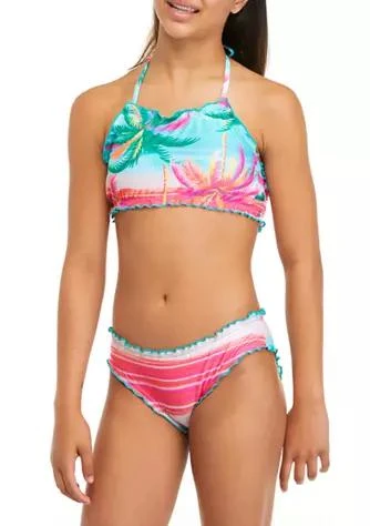 Breaking Waves Waves Girls 7 16 Lettuce Edge High Neck 2 Piece Bikini Swimsuit 1